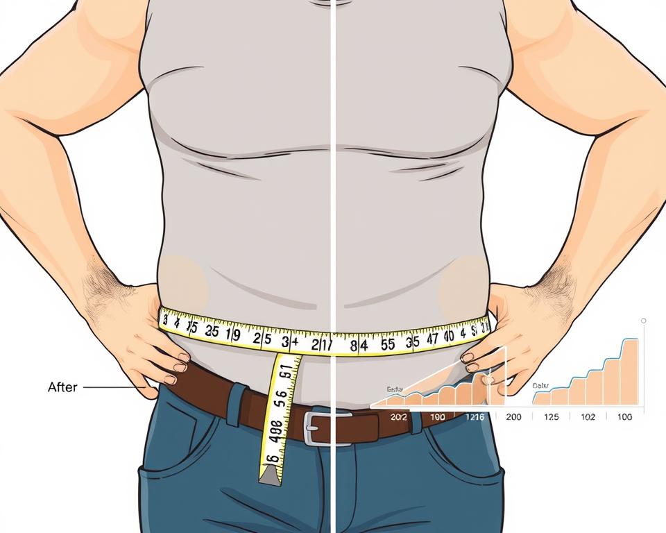 Body contouring results illustration showing before and after measurements