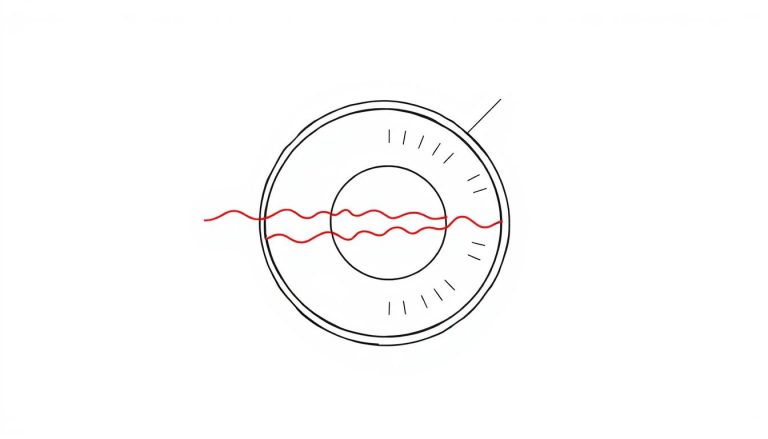 Line drawing of red light wavelengths penetrating eye structures showing how red light therapy for eyes works at the cellular level