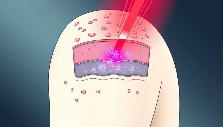 Line drawing of skin layers showing how red light therapy penetrates to treat psoriasis - illustration
