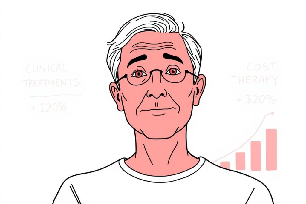 Line drawing comparing costs of clinical TMJ treatments versus home red light therapy