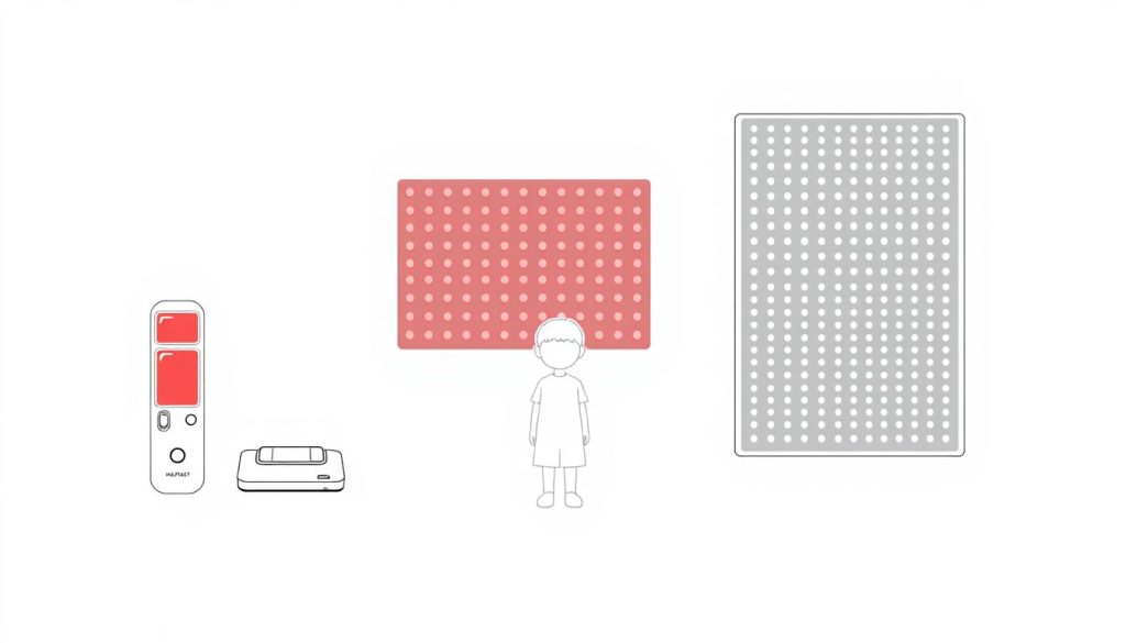 Line drawing comparing different sizes of red light therapy for kids devices