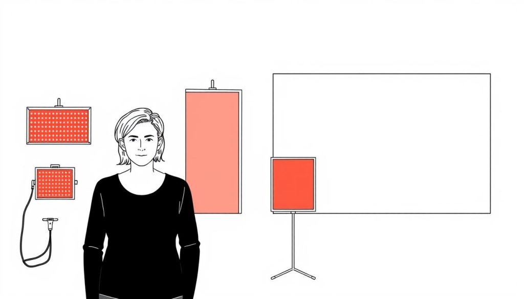 Line drawing comparing different sizes of red light therapy panels for TMJ treatment