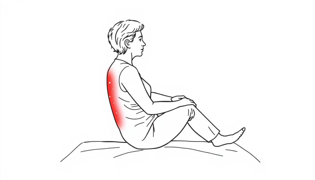 Line drawing of a person using a red light therapy device on their lower back for herniated disc treatment
