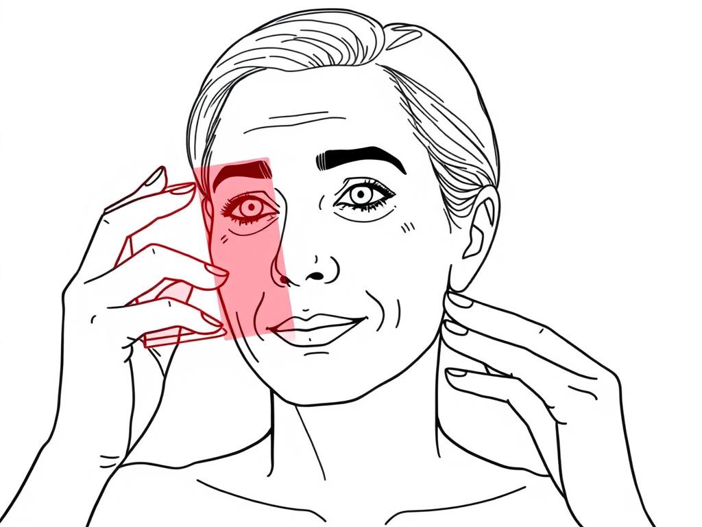 Line drawing of a person using the Total Spectrum Mini red light therapy for hyperpigmentation treatment on facial dark spots