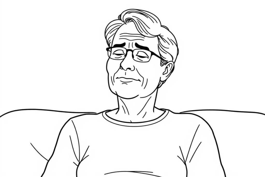Line drawing of a person with lupus experiencing relief after red light therapy treatment