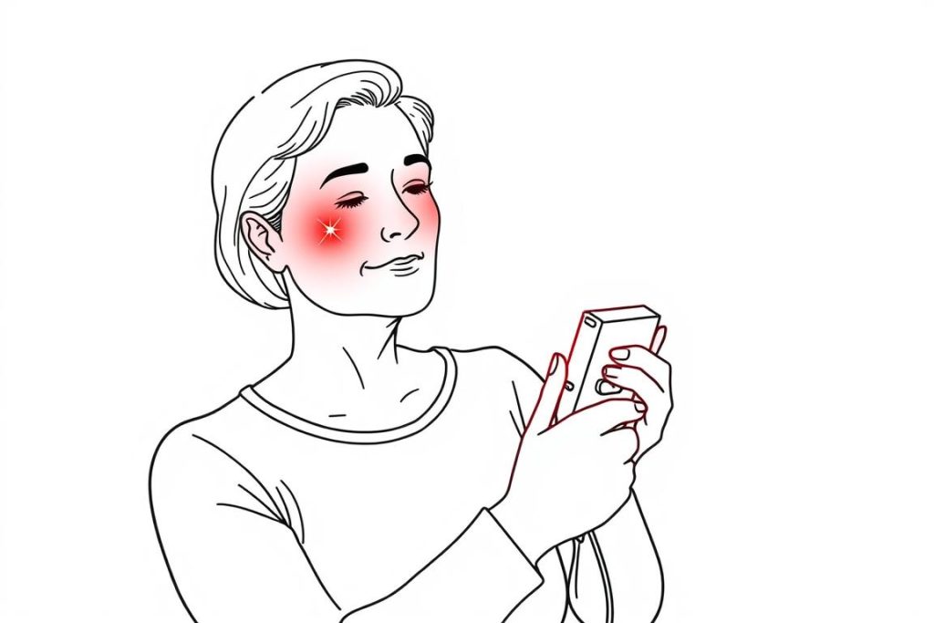 Line drawing of a person with lupus using red light therapy on affected skin areas