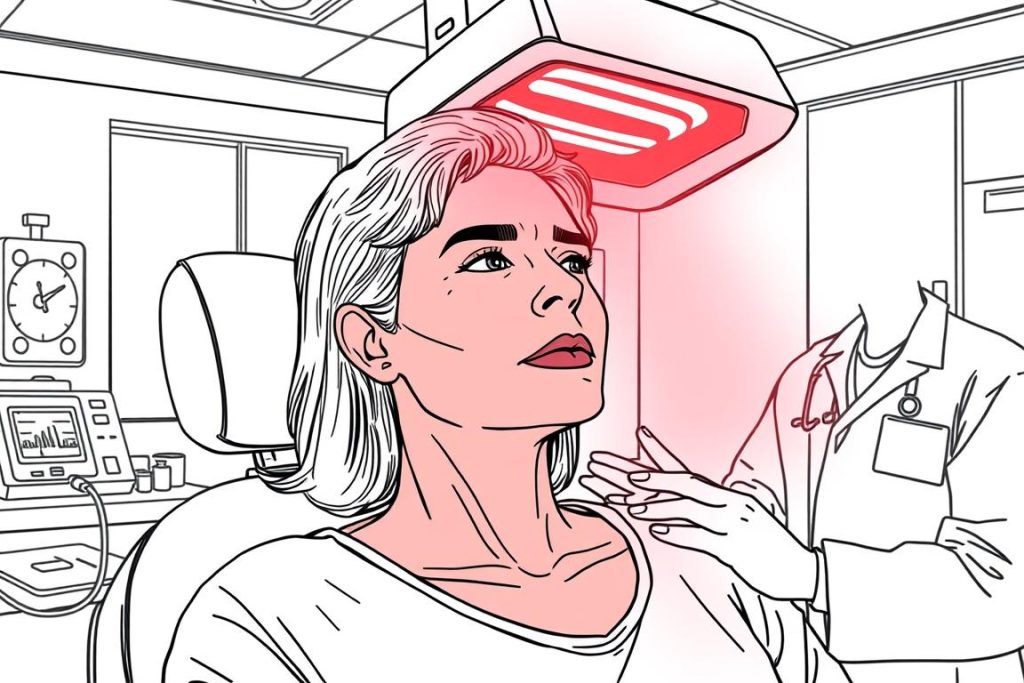 Line drawing of clinical study setup for red light therapy on sunburned skin Line drawing of clinical study setup for red light therapy on sunburned skin