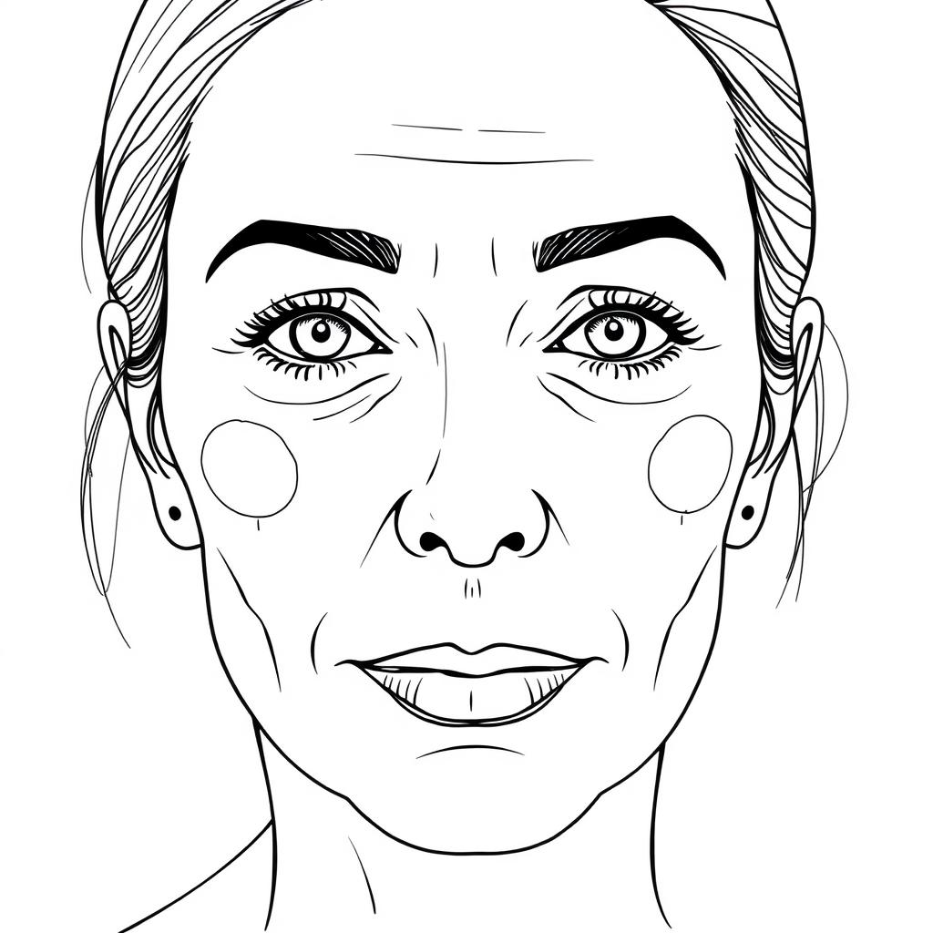 Line drawing of melasma patches on a woman's face showing potential red light therapy for hyperpigmentation treatment zones