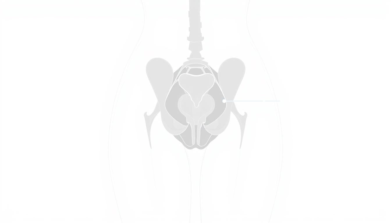 Line drawing of pelvic floor anatomy showing the muscle group that supports pelvic organs