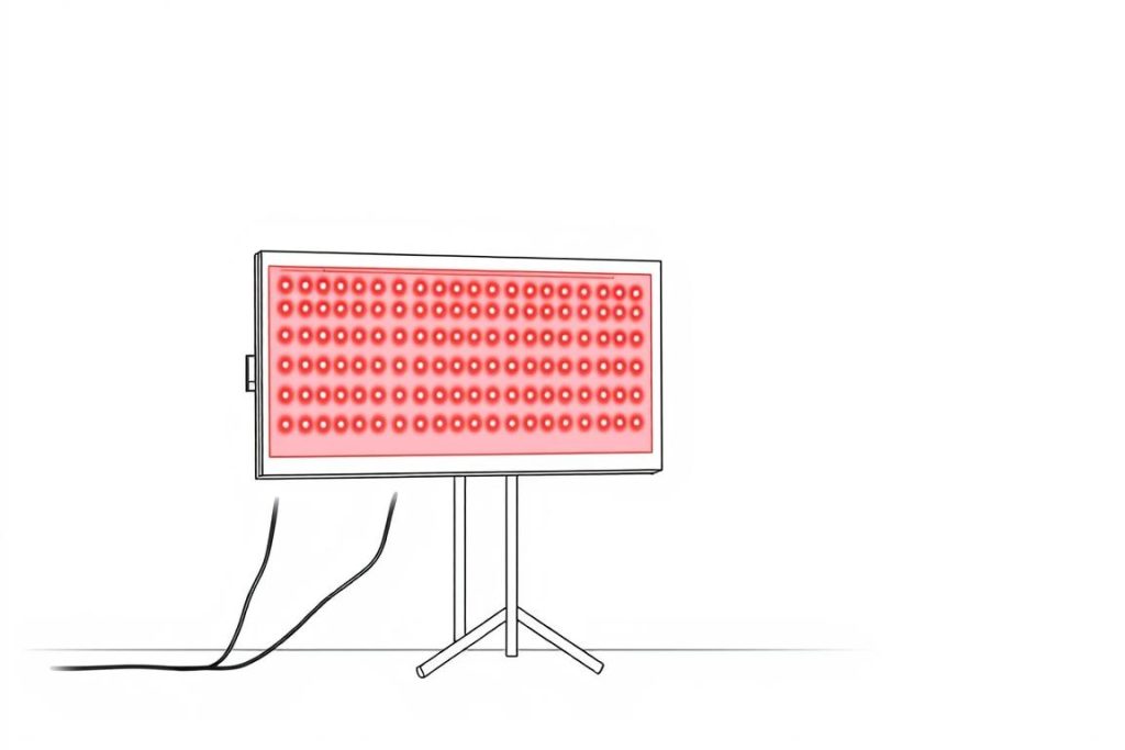 Line drawing of the RLT Home Total Spectrum Elite panel for red light therapy treatment of endometriosis Line drawing of the RLT Home Total Spectrum Elite panel for red light therapy treatment of endometriosis
