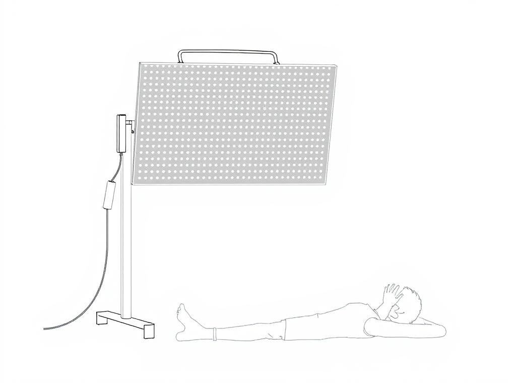 Line drawing of the Total Spectrum Ultra with motorized stand for leg therapy