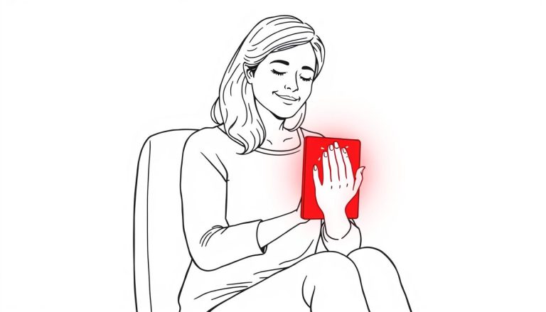 Line drawing of woman using red light therapy for lupus symptoms