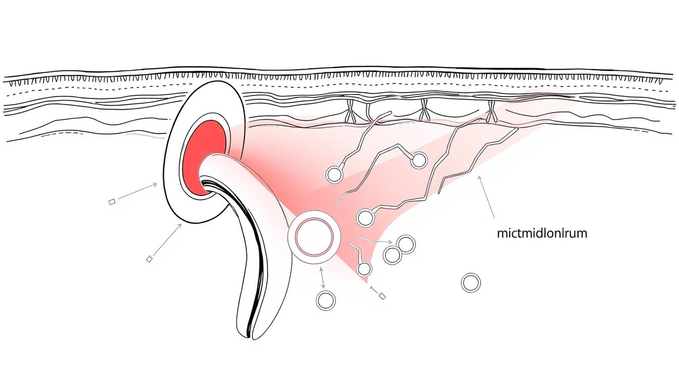 Line drawing showing how red light therapy for penis health works at the cellular level with mitochondria activation
