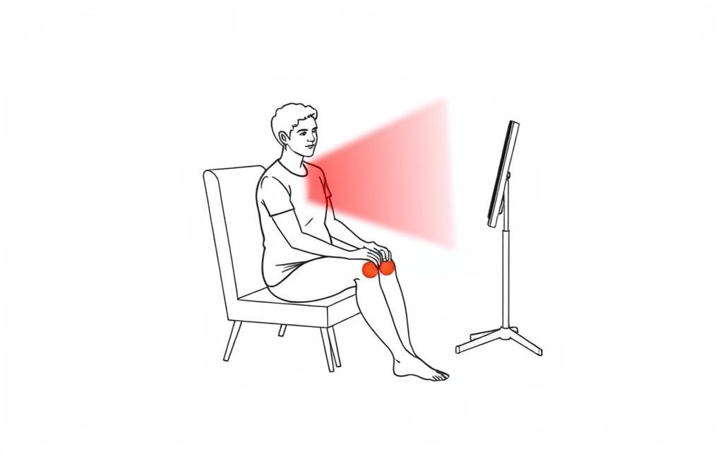 Line drawing showing proper positioning for red light therapy treatment of lupus-affected joints