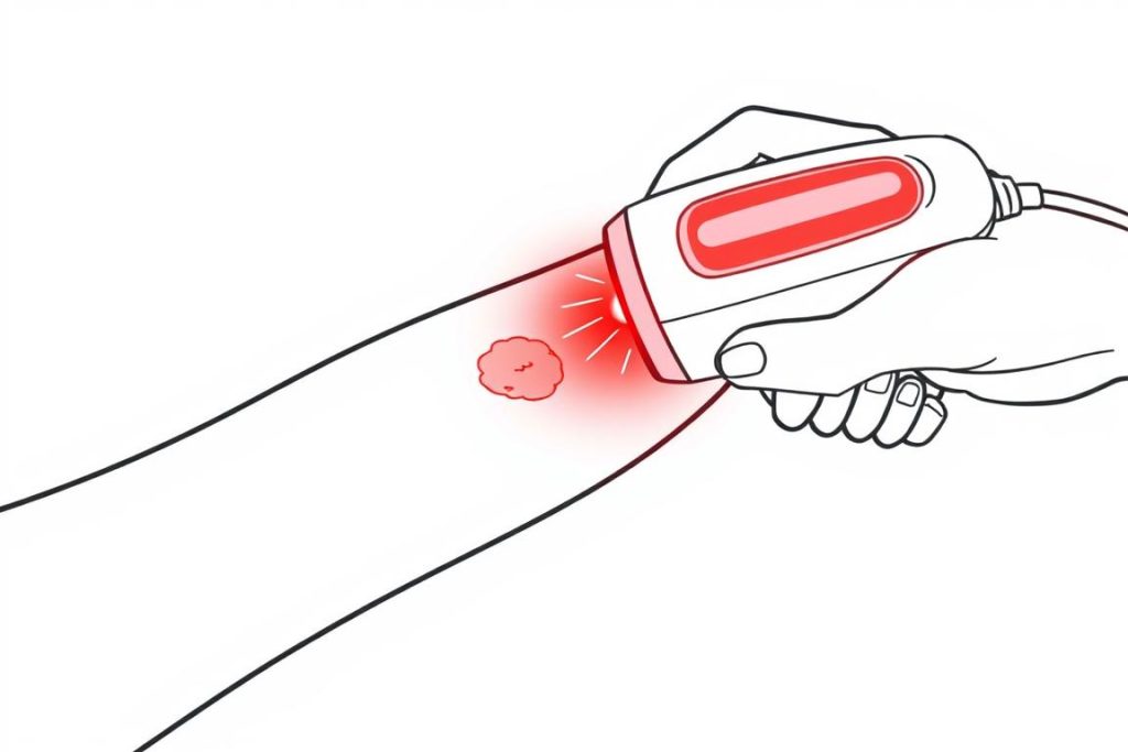 Line drawing showing red light therapy for kids helping with skin healing