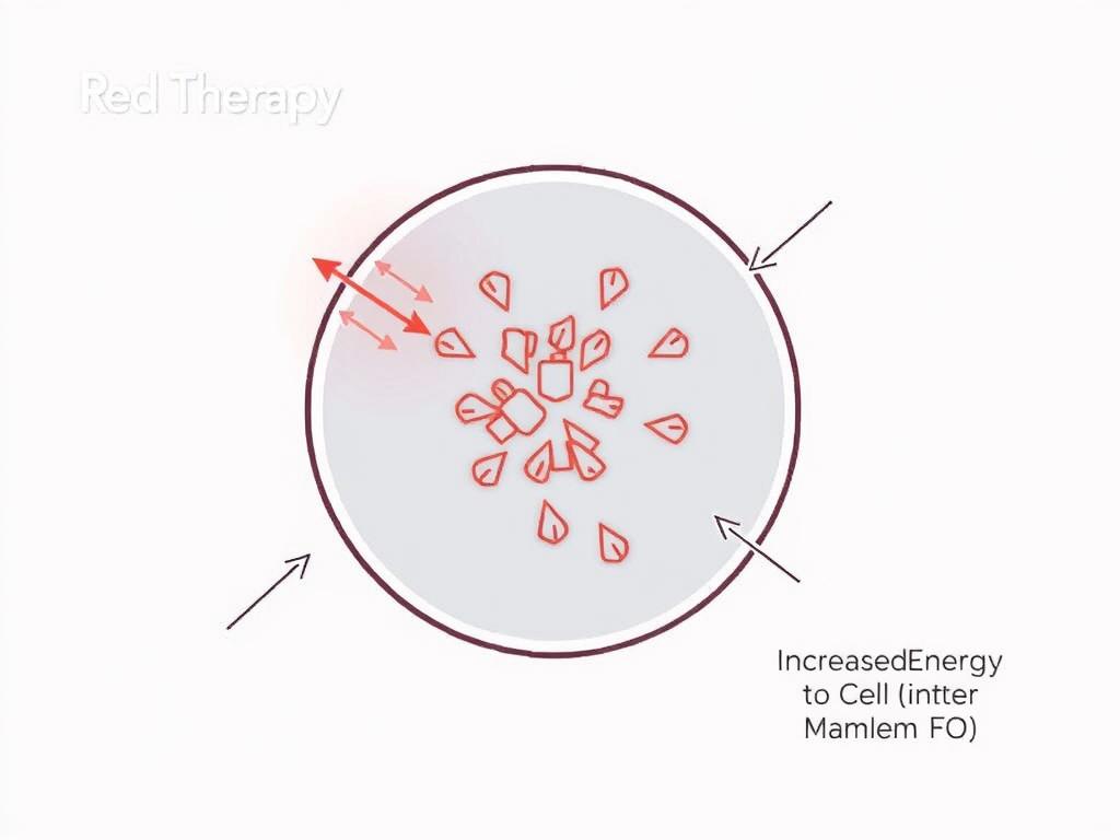 Line drawing showing red light therapy's effects on cellular processes relevant to lupus