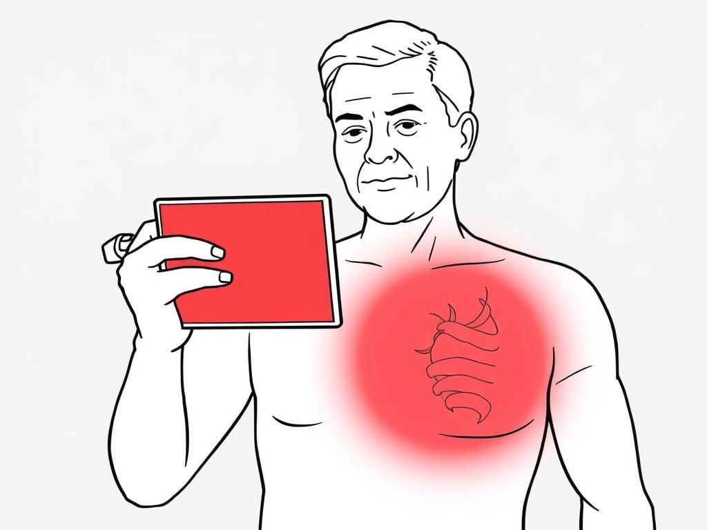 Red light therapy device being used to treat shingles on torso area