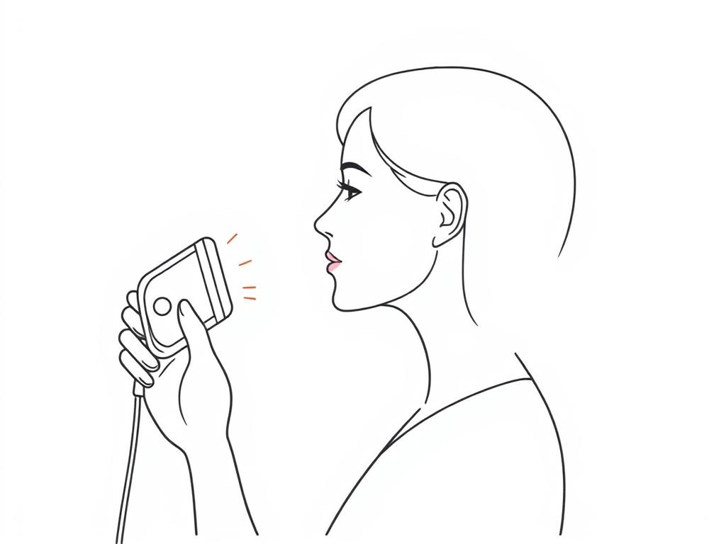 Red light therapy for teeth line drawing showing proper device positioning