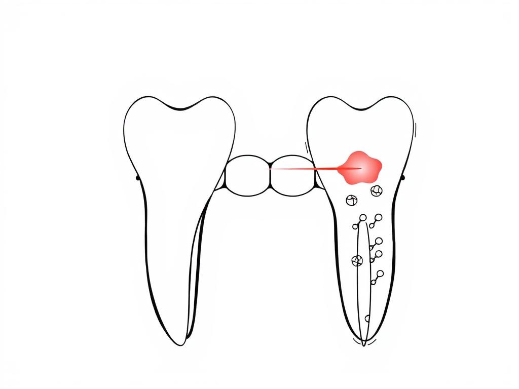Red light therapy for teeth line drawing showing the biological mechanism in gum tissue