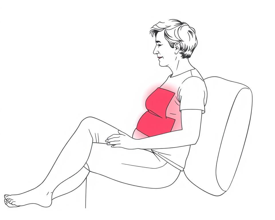 Drawing of person using red light therapy panel on liver area