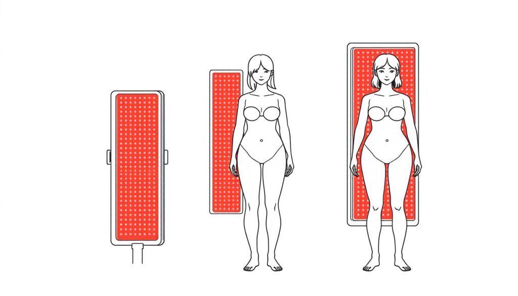 Line drawing comparing different sizes of red light therapy devices for treating ovarian cysts