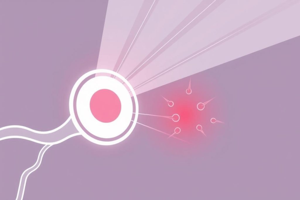 Line drawing illustrating how red light therapy affects cells in the digestive tract to help with constipation