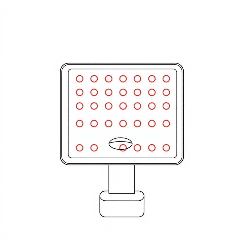 Line drawing of a compact red light therapy device suitable for trigeminal neuralgia treatment