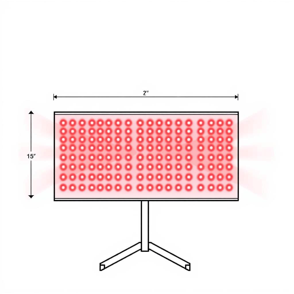 Line drawing of a medium-sized red light therapy panel for treating larger facial areas affected by trigeminal neuralgia