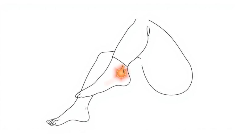 Line drawing of a person with a sprained ankle showing inflammation