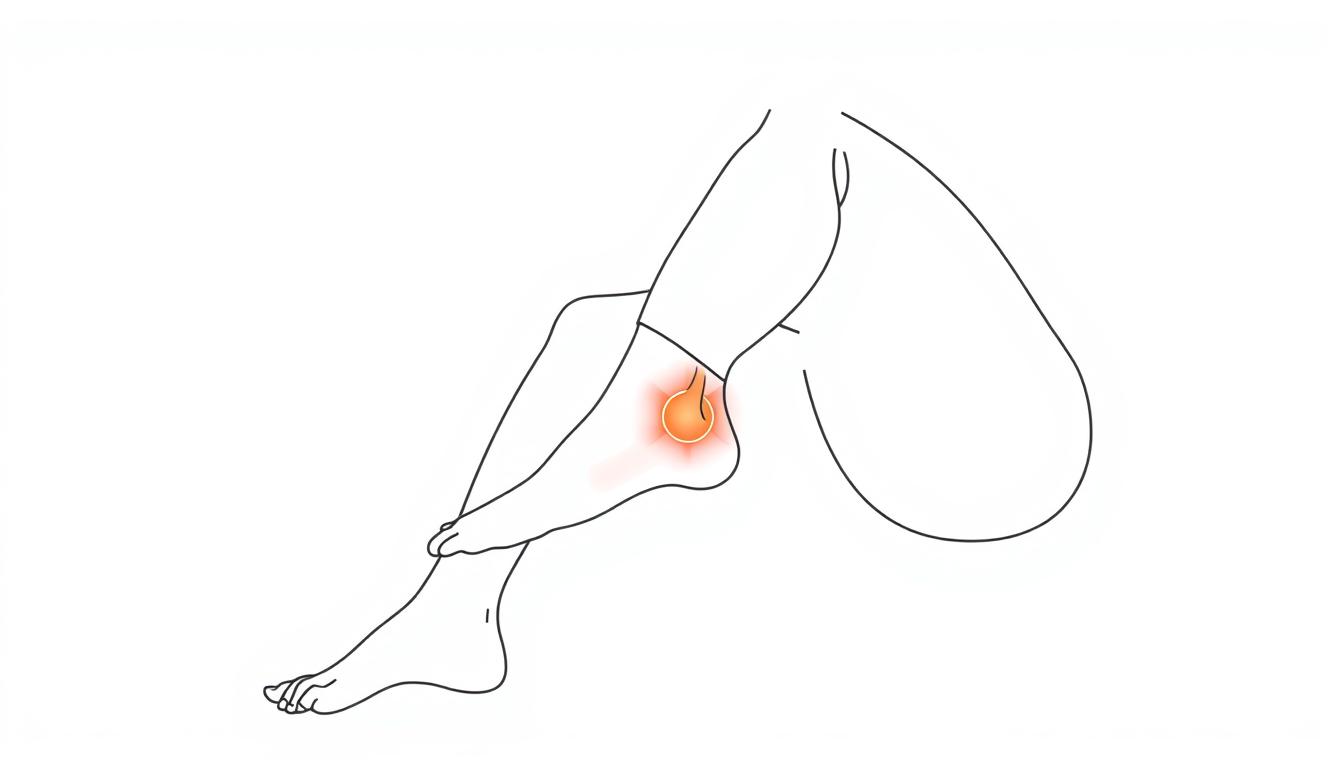 Line drawing of a person with a sprained ankle showing inflammation