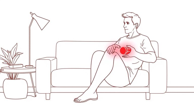 Line drawing of a person with a torn meniscus using red light therapy on their knee