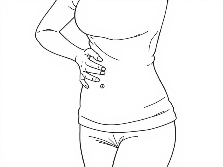 Line drawing of a woman experiencing ovarian cyst pain, red light therapy for ovarian cysts