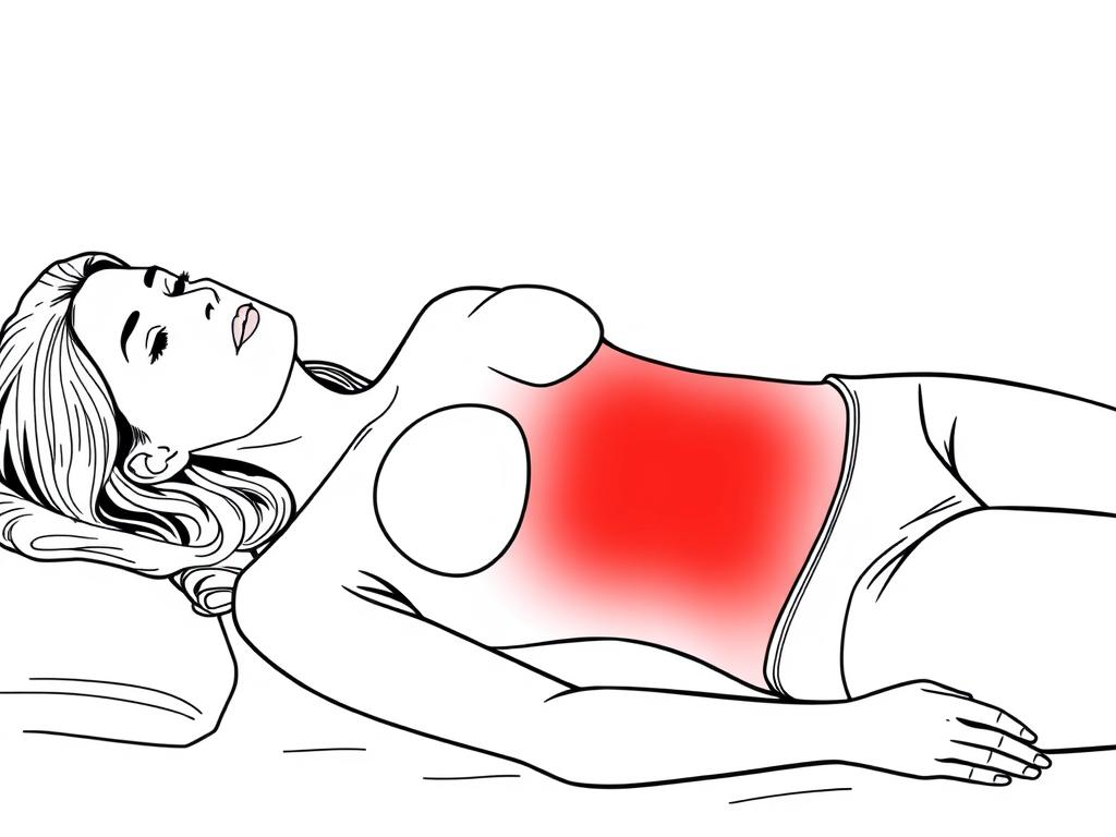Line drawing of a woman using red light therapy panel for treating ovarian cysts