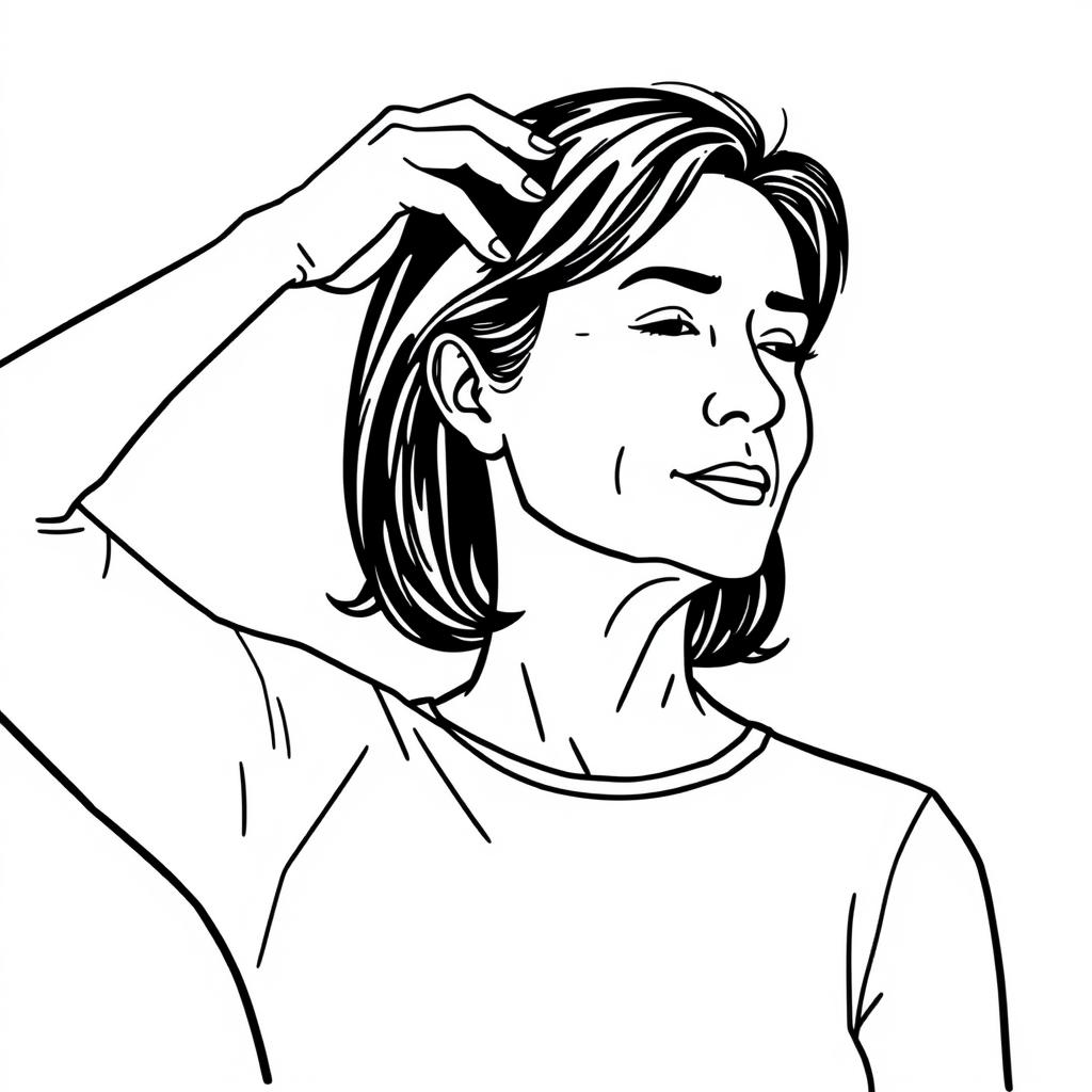 Line drawing of gentle neck stretches that can complement red light therapy for concussion recovery