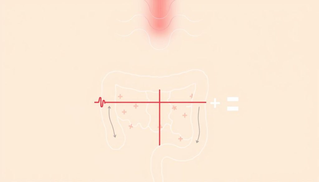 Line drawing of gut microbiome balance being affected by red light therapy for gut health Line drawing of gut microbiome balance being affected by red light therapy for gut health