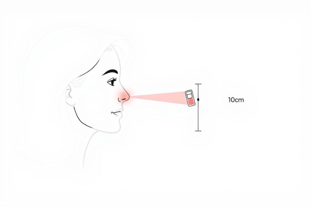Line drawing of proper positioning for red light therapy for nose treatment