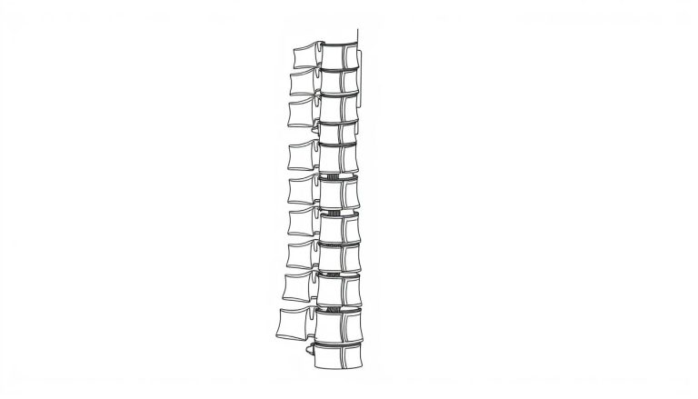 Line drawing of spinal stenosis showing narrowing of the spinal canal affecting nerve roots