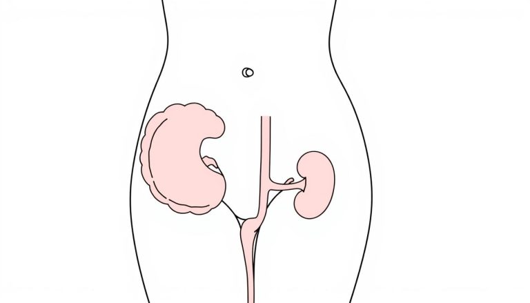 Line drawing of the female urinary system showing how UTIs develop