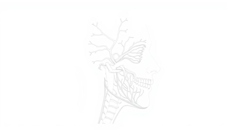 Line drawing of trigeminal nerve branches and pain distribution for trigeminal neuralgia