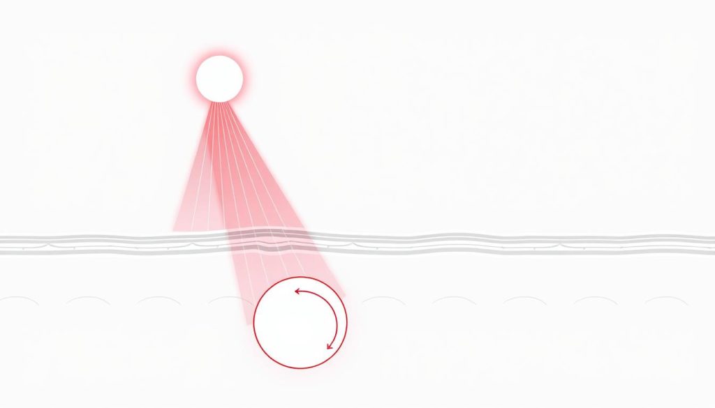 Line drawing showing how red light therapy penetrates tissue to reach ovarian cysts