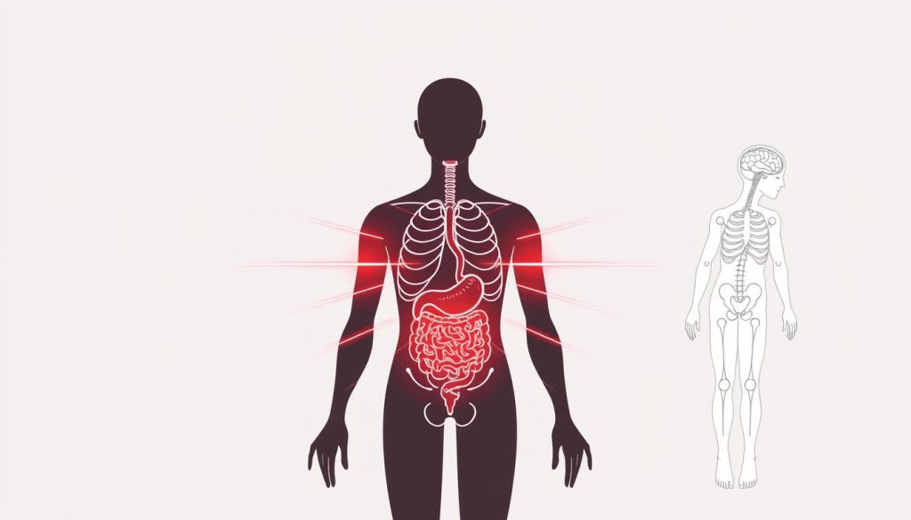 Line drawing showing multiple benefits of red light therapy beyond gut health Line drawing showing multiple benefits of red light therapy beyond gut health