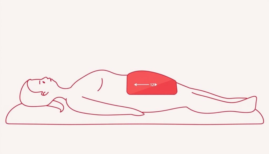 Line drawing showing proper positioning for red light therapy for gut health treatment Line drawing showing proper positioning for red light therapy for gut health treatment