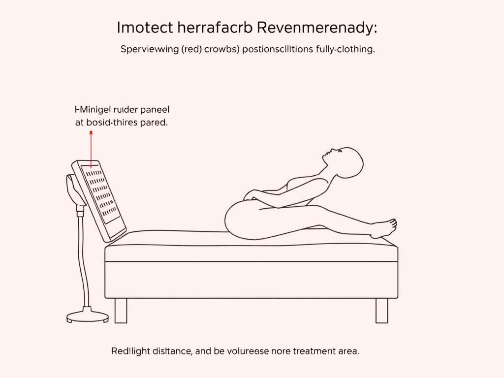 Line drawing showing recommended positioning for red light therapy for vulvodynia treatment