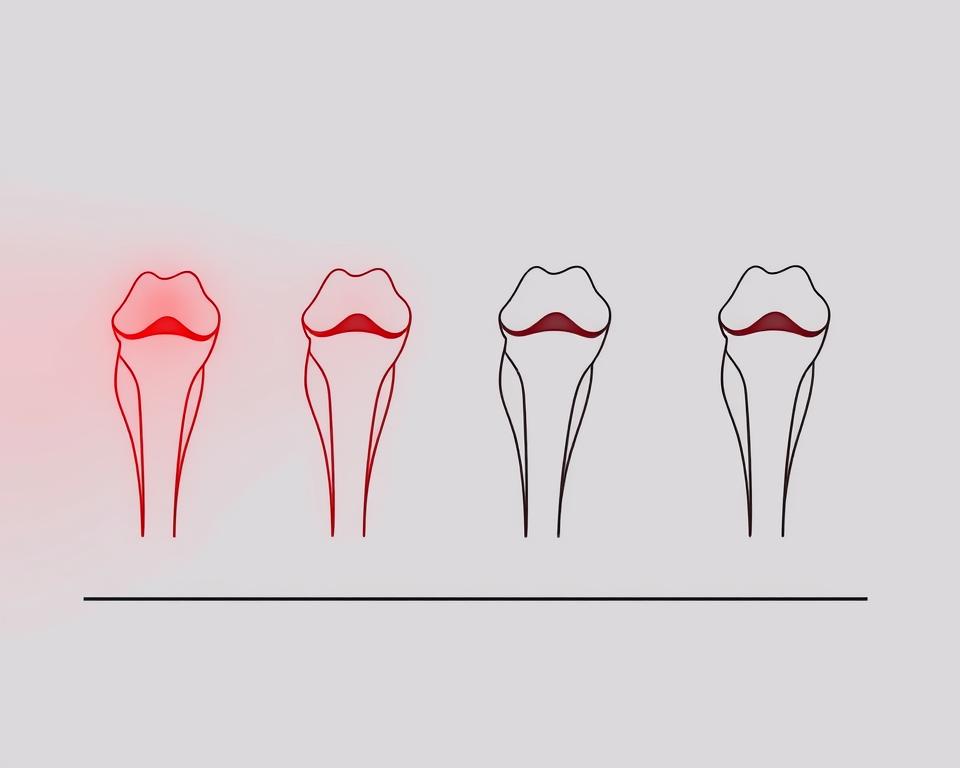 Line drawing showing the progression of meniscus healing with red light therapy over time