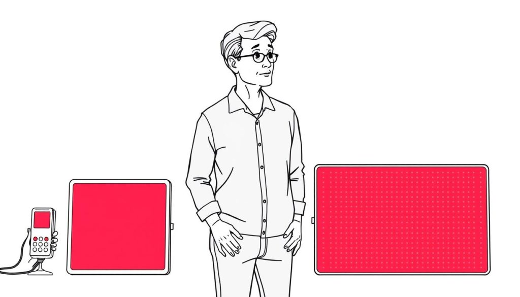 Line drawing comparing different red light therapy devices for kidney stone treatment