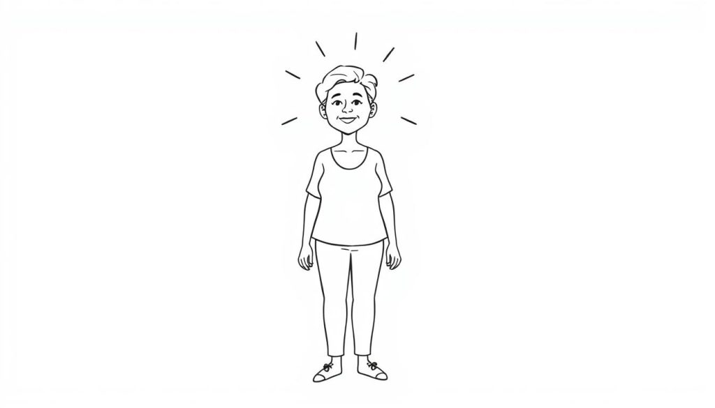 Line drawing of a person experiencing relief from vertigo symptoms after red light therapy treatment