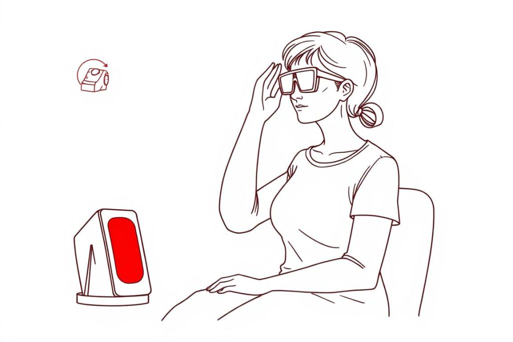 Line drawing of safety considerations for red light therapy treatment
