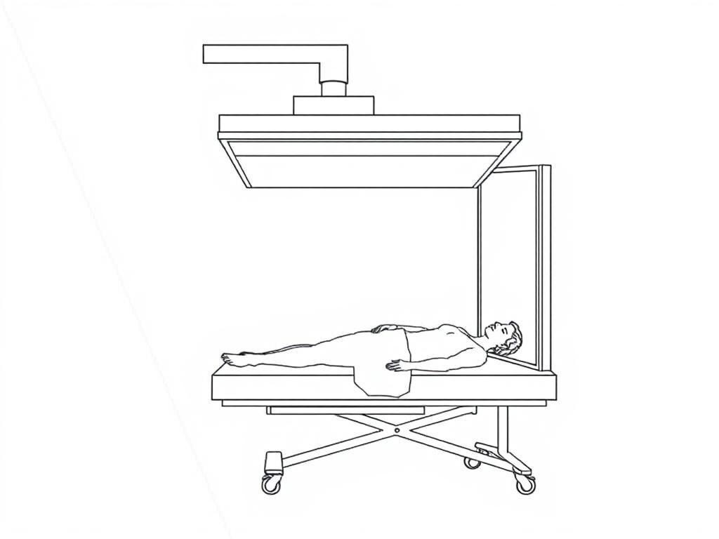 Line drawing of the RLT Home Total Spectrum Ultra device being used to treat widespread actinic keratosis on multiple body areas