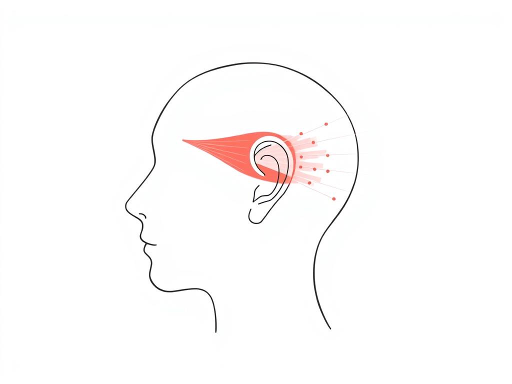 Line drawing showing red light therapy wavelengths reaching the inner ear and vestibular system