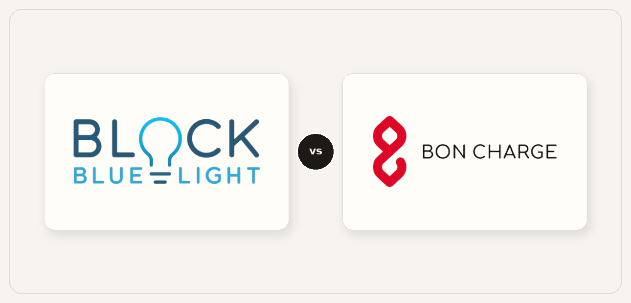 BlockBlueLight vs BON CHARGE logo comparison lockup 2026